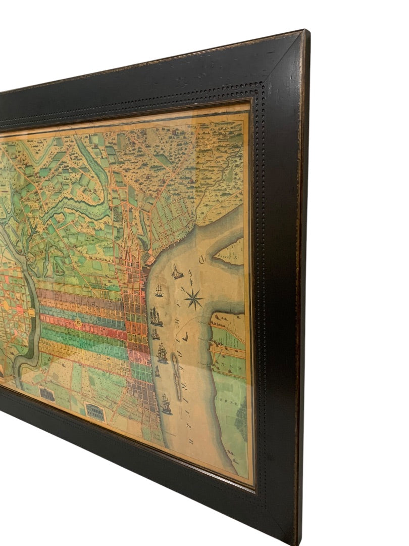 Reproduction 1802 Framed Map of Philadelphia Wooden Frame 34.5 x 26.5 Inches