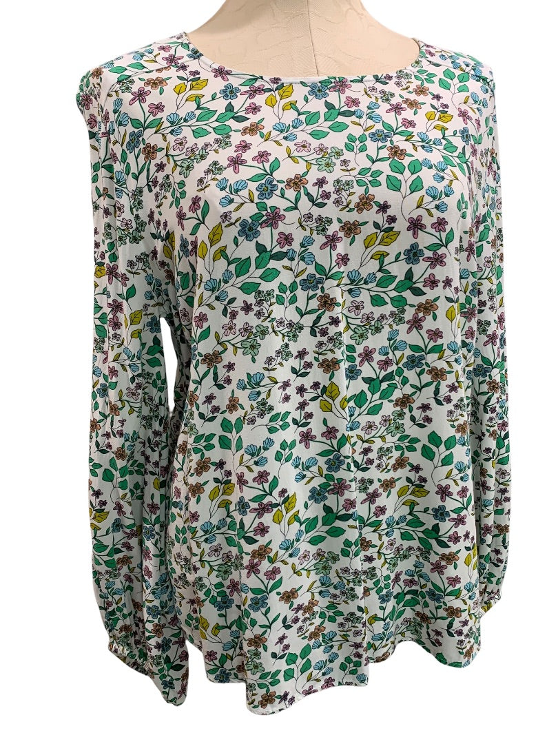 Medium LOFT Womens Popover Floral Blouse Shirt Long Sleeve