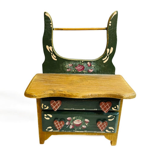 1980s Miniature Dollhouse Wash Basin Stand Rosemaling Hunter Green 6.75 Inch