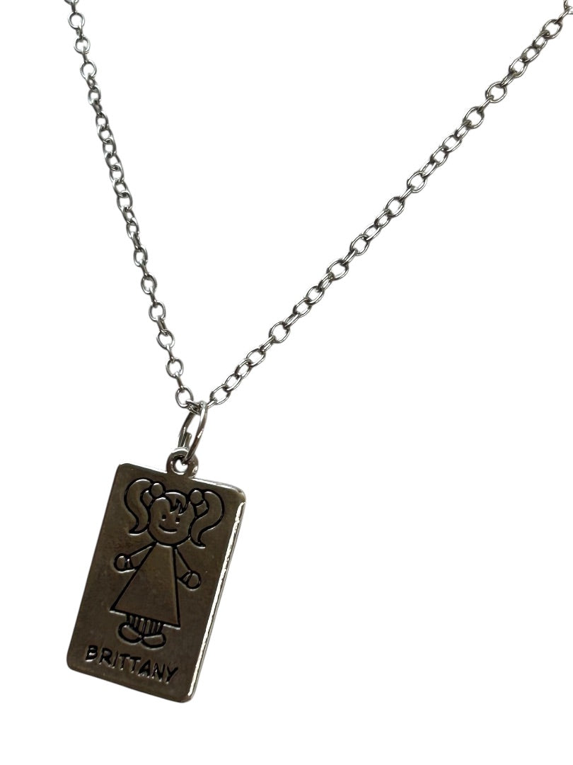 Silvertone Pendant Necklace Brittany Little Girl 18 Inch Lobster Clasp