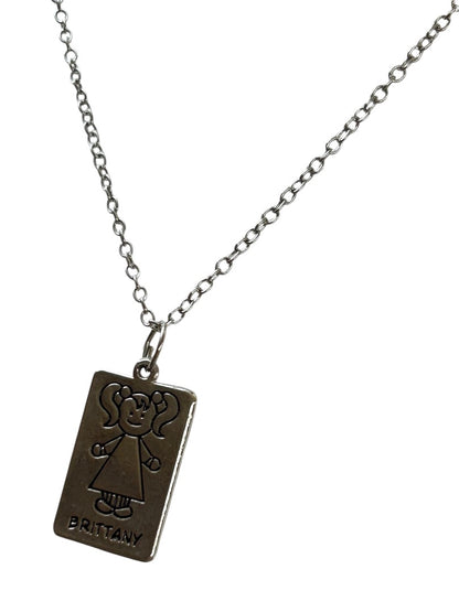 Silvertone Pendant Necklace Brittany Little Girl 18 Inch Lobster Clasp