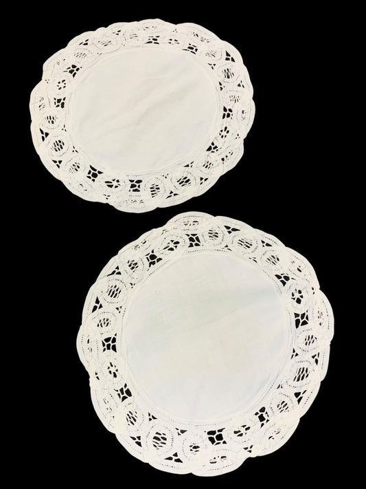 Set of 2 Vintage Fabric Doily White Lace Trim 9 Inch Diameter