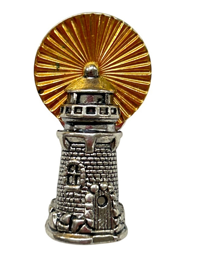 Vintage Signed Avon Lapel Pin Lighthouse Beacon 1.4" Goldtone Silvertone