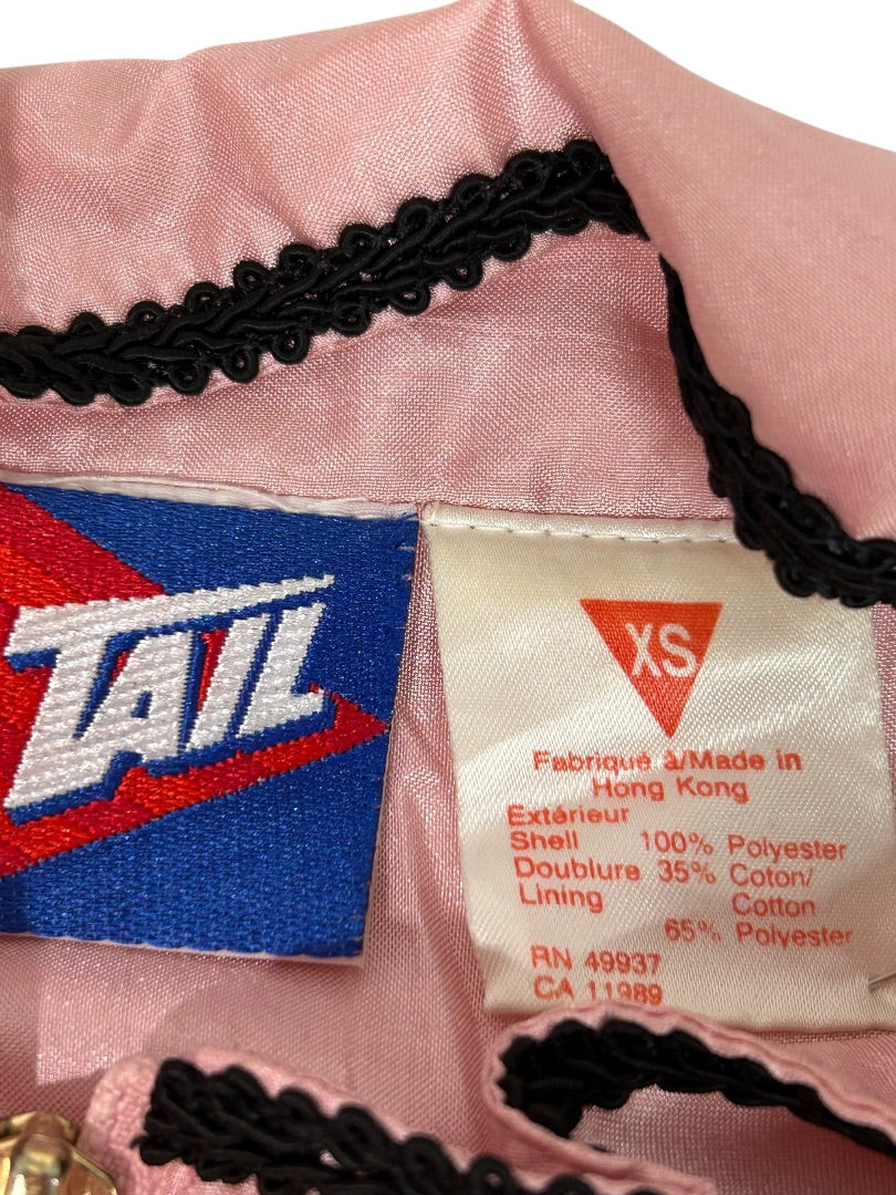 XS Tail Womens Track Jacket Pink Quilted Satin 80s Retro Zip Up Black Trim