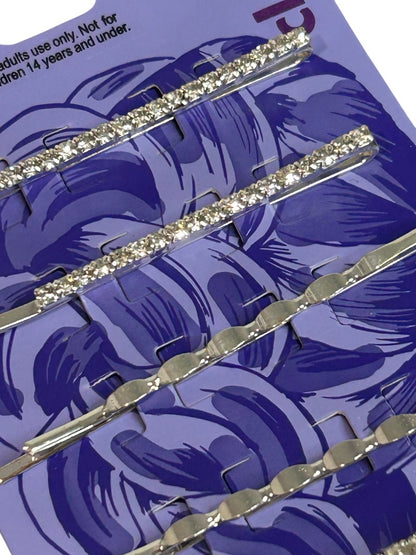 Claires New Silvertone Rhinestone Pack of 6 Bobby Pins Clip Barrettes