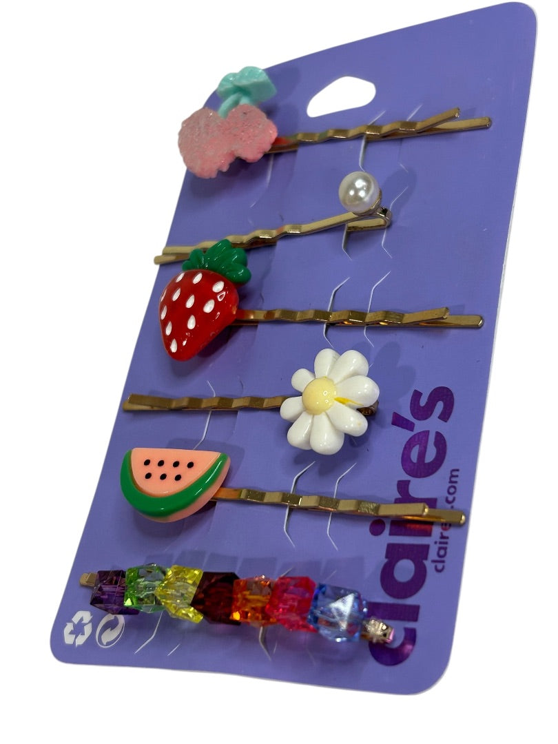 Claires New Fruit Bobby Pin Faux Pearl Set of 6 Flower