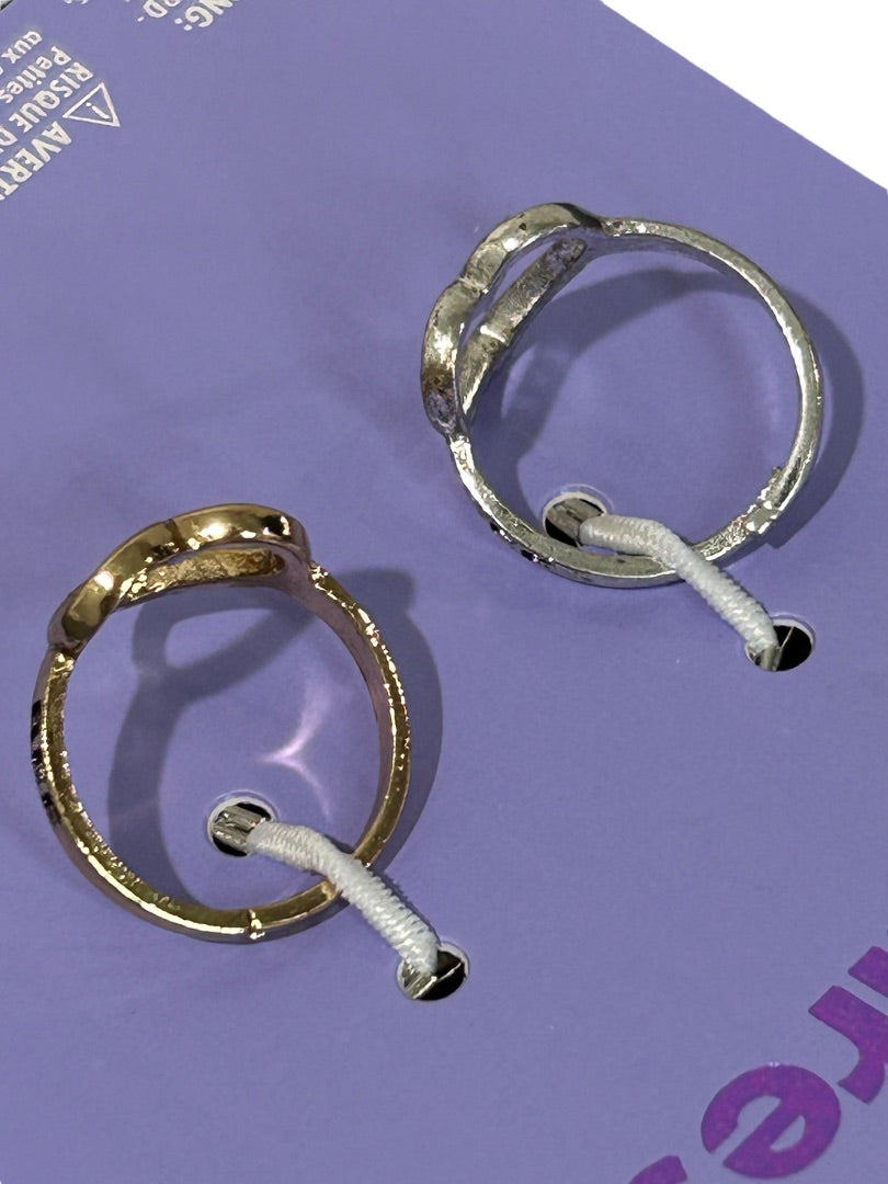 Claires New Set of 2 Adjustable Heart Rings Silvertone Goldtone