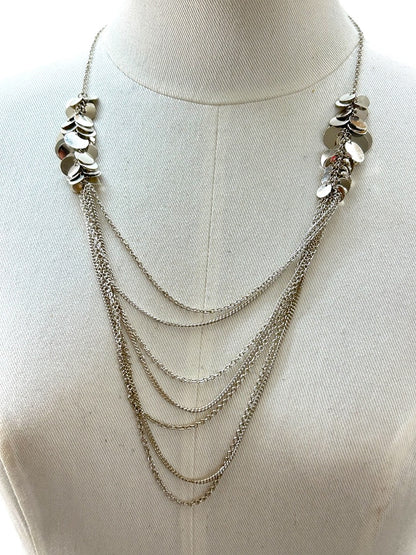 Silvertone Tiered Necklace Multistrand Circles 23-26 Inches 4 Inch Drop