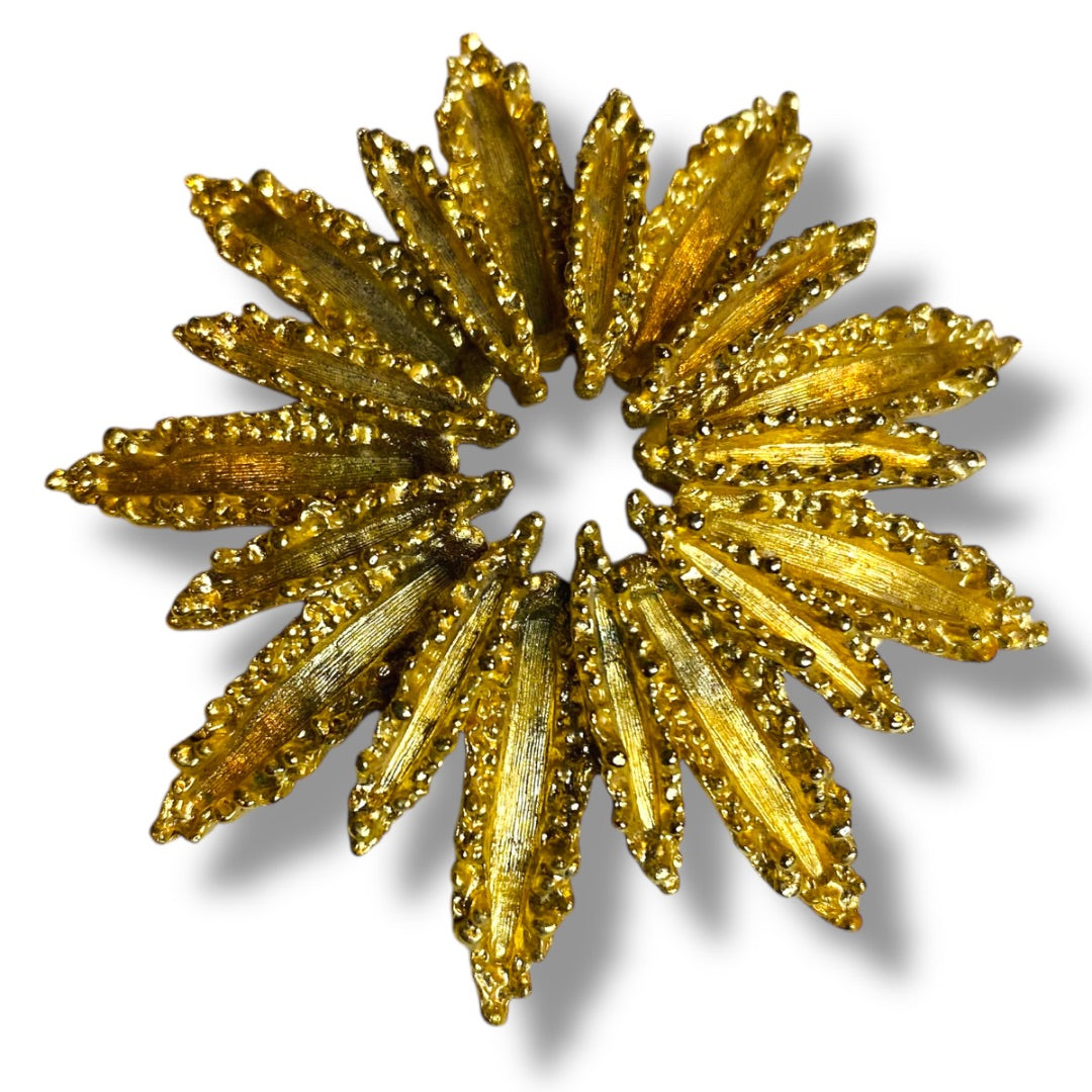 Signed Avon Vintage Textured Flower Brooch Pin 2.4 Inch Diameter