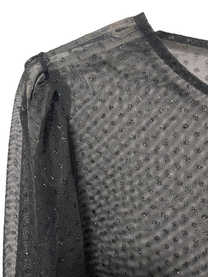 3X INC Womens Shirt Sheer Long Sleeve Glitter Shimmer Polka Dots