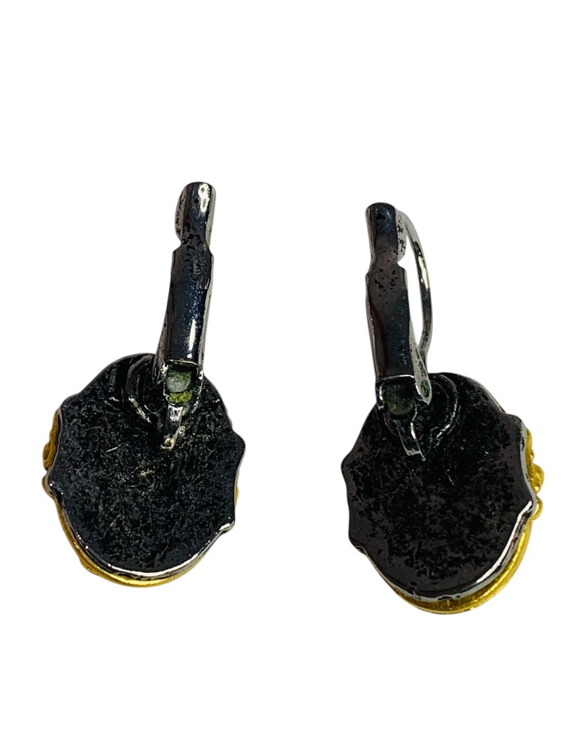 Mixed Metal Goldtone Pewter Leverback Earrings Pierced 1.2 Inch Drop