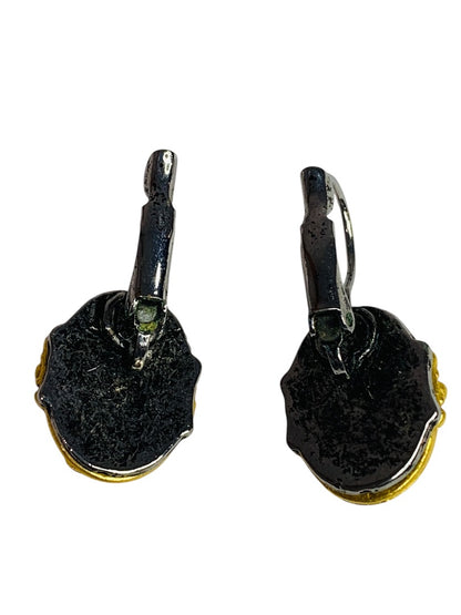 Mixed Metal Goldtone Pewter Leverback Earrings Pierced 1.2 Inch Drop