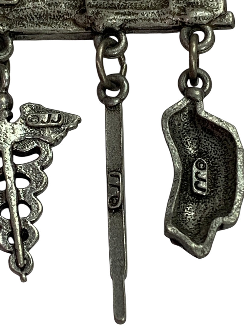 Vintage Signed JJ Jonette Hospital Brooch Charms 2 Inch