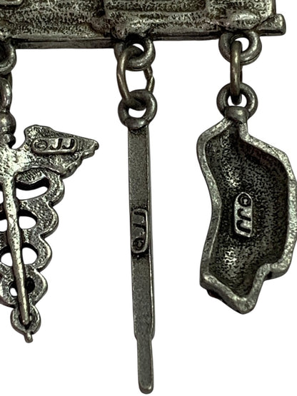 Vintage Signed JJ Jonette Hospital Brooch Charms 2 Inch