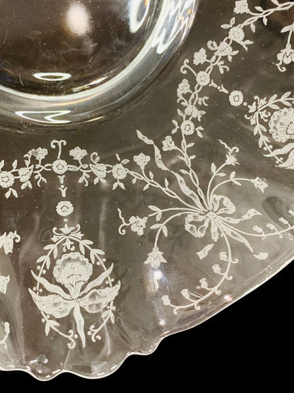 Etched Glass Bowl Heisey Orchid Sunburst 10 Inch Centerpiece Dish