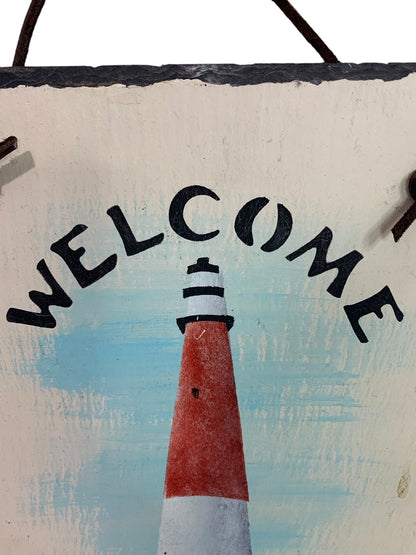Painted Slate Wall Hanging "Welcome Barnegat Light, NJ" Lighthouse 10" x 8"
