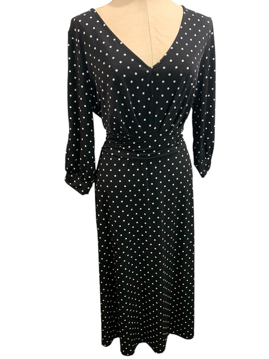 Size 14W Jessica London Stretch Dress Long Black Polka Dot Split Sleeve