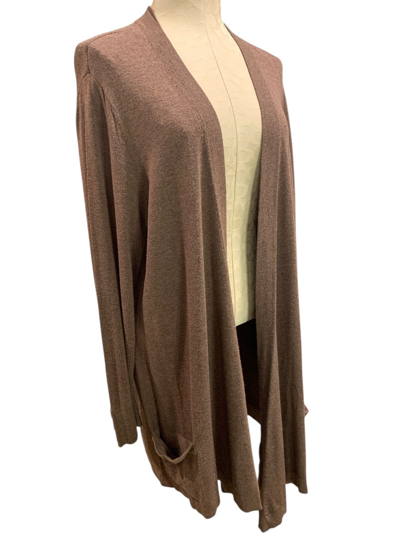 2X Roz & Ali Womens Long Tunic Cardigan Sweater Brown Pockets