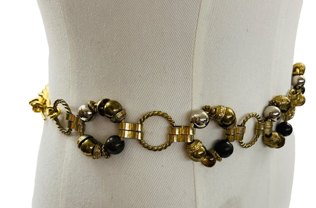 Mixed Metal Belt Beaded Goldtone Adjustable to 40" Hook