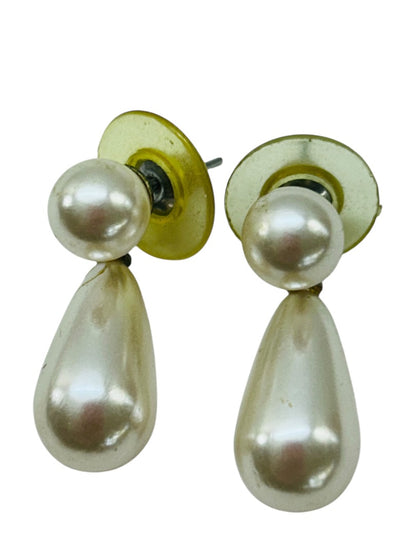 Faux Pearl Post Pierced Earrings Oval Drop 1.2 Inch
