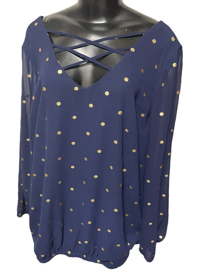 3X Torrid Polka Dot Chiffon Womens Shirt Blouse Lattice Front V-Neck