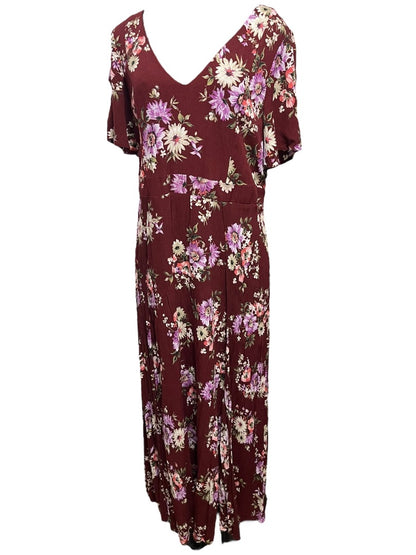 2X Torrid Floral Gauze Maxi Dress V-Neck Tie Back Merlot