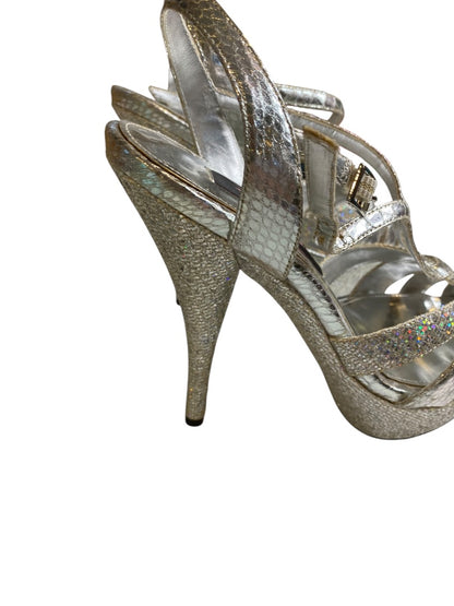 Size 7.5 Nina Womens Silver Sandal Stiletto 4.5 Inch Heels Sparkle