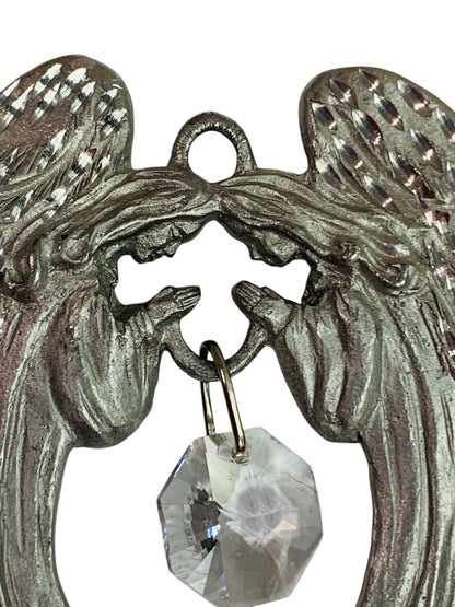 Spoontiques Pewter Twin Angels Ornament Crystal 2.5" #2372 Suncatcher