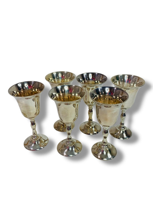 Set of 6 Silverplated Mini Goblets Cordial Glasses Stemmed 3.75"