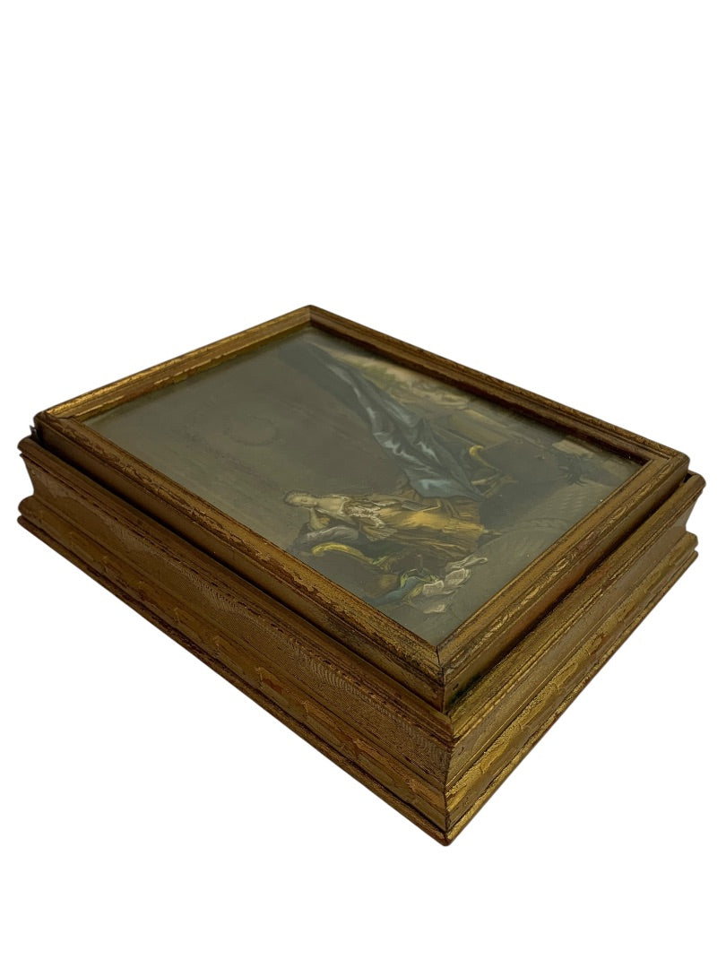 Antique Wooden Dresser Box Mirrored Lid Le Boudoir 9.5" x 7.5"