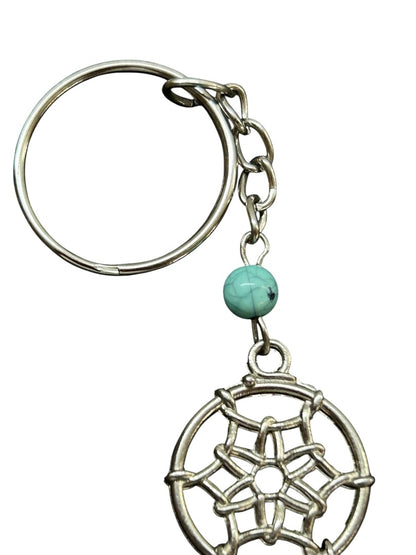 Silvertone Faux Turquoise Dream Catcher Keychain Keyring 4.5"