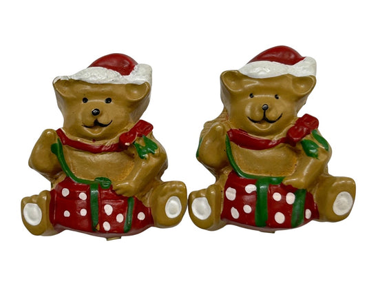 Set of 2 Button Covers Holiday Christmas Santa Teddy Bear 1.2"