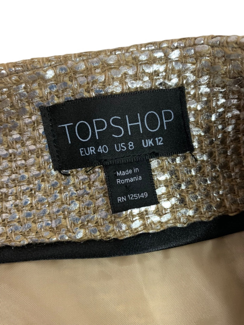 Size 8 TopShop Woven Metallic Mini Skirt Pockets Side Zip