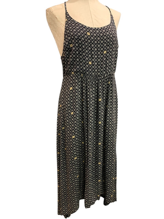 Large Roxy Maxi Dress Side Zip Black Tan Boho Print