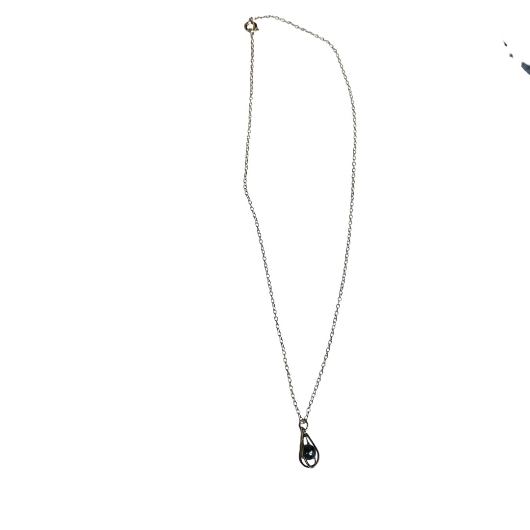 Silvertone Chain Necklace 17 Inch Cage Pendant with Pewter Faux Pearl