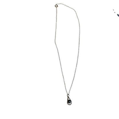 Silvertone Chain Necklace 17 Inch Cage Pendant with Pewter Faux Pearl