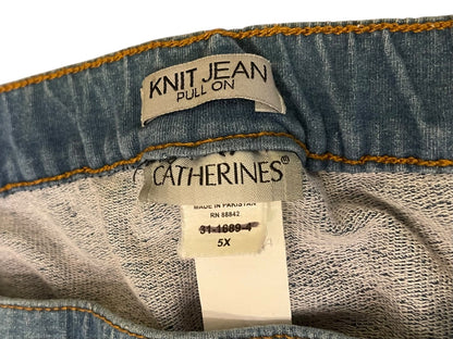 5X Catherines Pull On Elastic Waist Knit Jeans Pockets Blue New