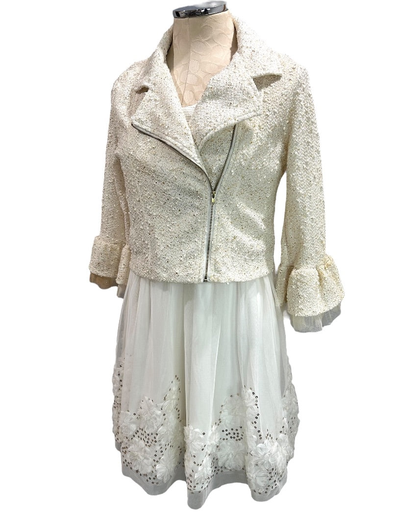 Size 20.5 Knit Works Girls Dressy Jacket and Dress  White Gold