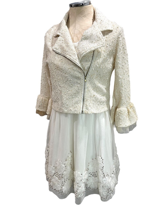 Size 20.5 Knit Works Girls Dressy Jacket and Dress  White Gold