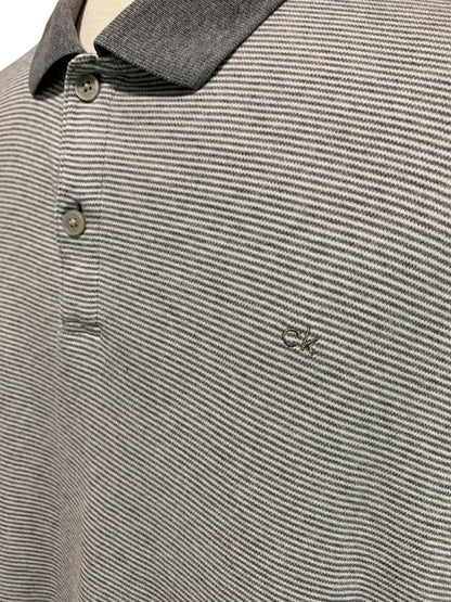 XXL Calvin Klein Mens New Gray Stripe Golf Polo Shirt Liquid Touch