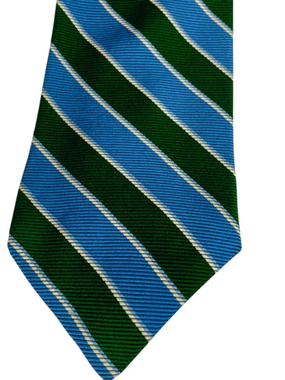 Brooks Brother Mens Woven Silk Necktie Tie Green Blue Stripe 2 3.75" Width 60" Length