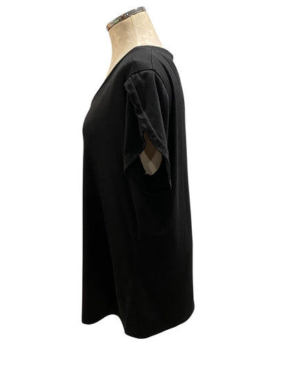 XL Womens Black V-Neck Tshirt Petal Sleeve Soft