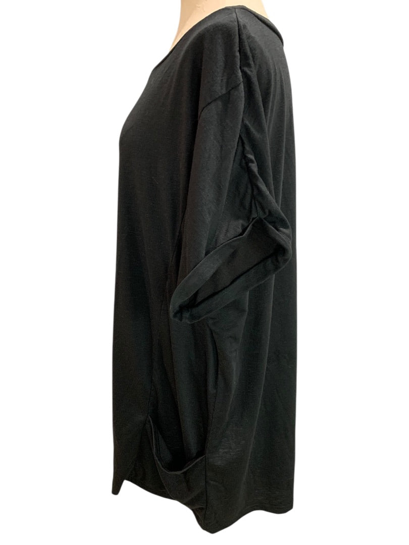 XXL Aimage Womens Black Tunic Tshirt Pockets Cuffed Sleeve