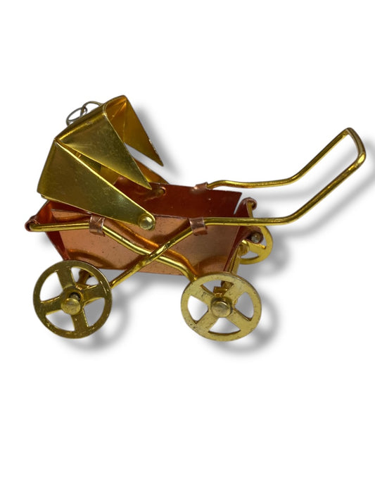 Vintage SSCO Taiwan Metal Baby Carriage Buggy Ornament Holiday Christmas