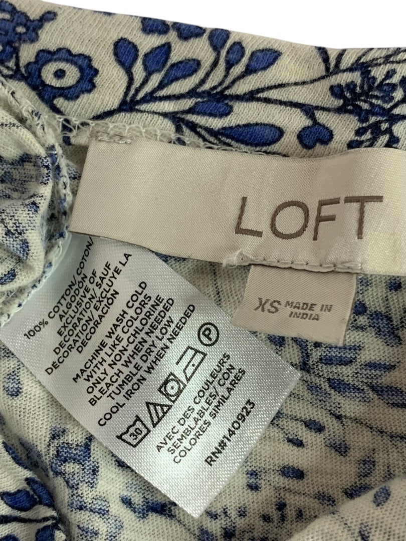 XS Loft Womens Tshirt Floral Embroidered Paris Blue