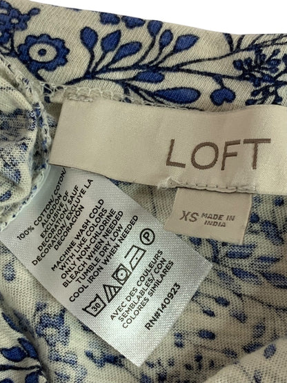 XS Loft Womens Tshirt Floral Embroidered Paris Blue