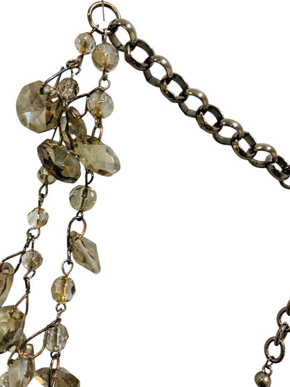 Pewter Color Double Strand Necklace Chunky Crystals 29" Chain