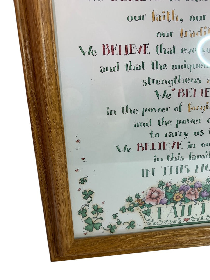 Framed Poem "In This Home . . . " Floral Shamrock Print 13.75" x 10.5"