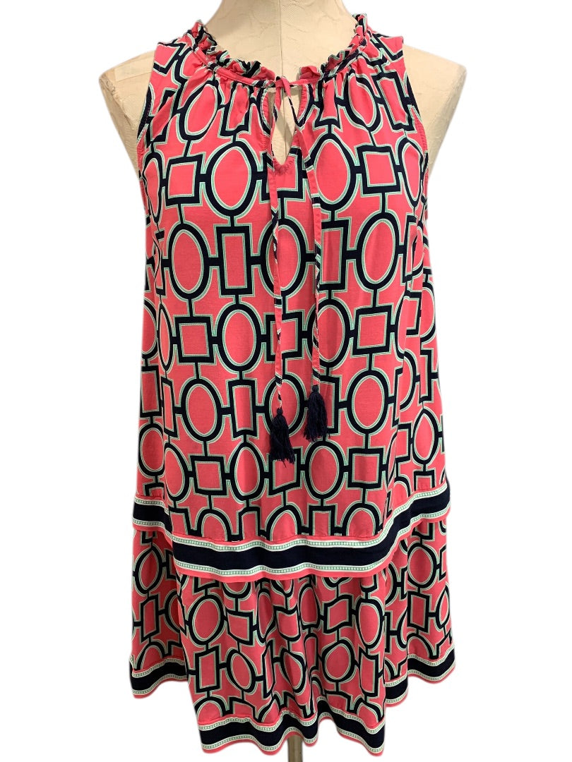 Medium Crown & Ivy Sheath Dress Sleeveless Pink Navy Blue Tassel