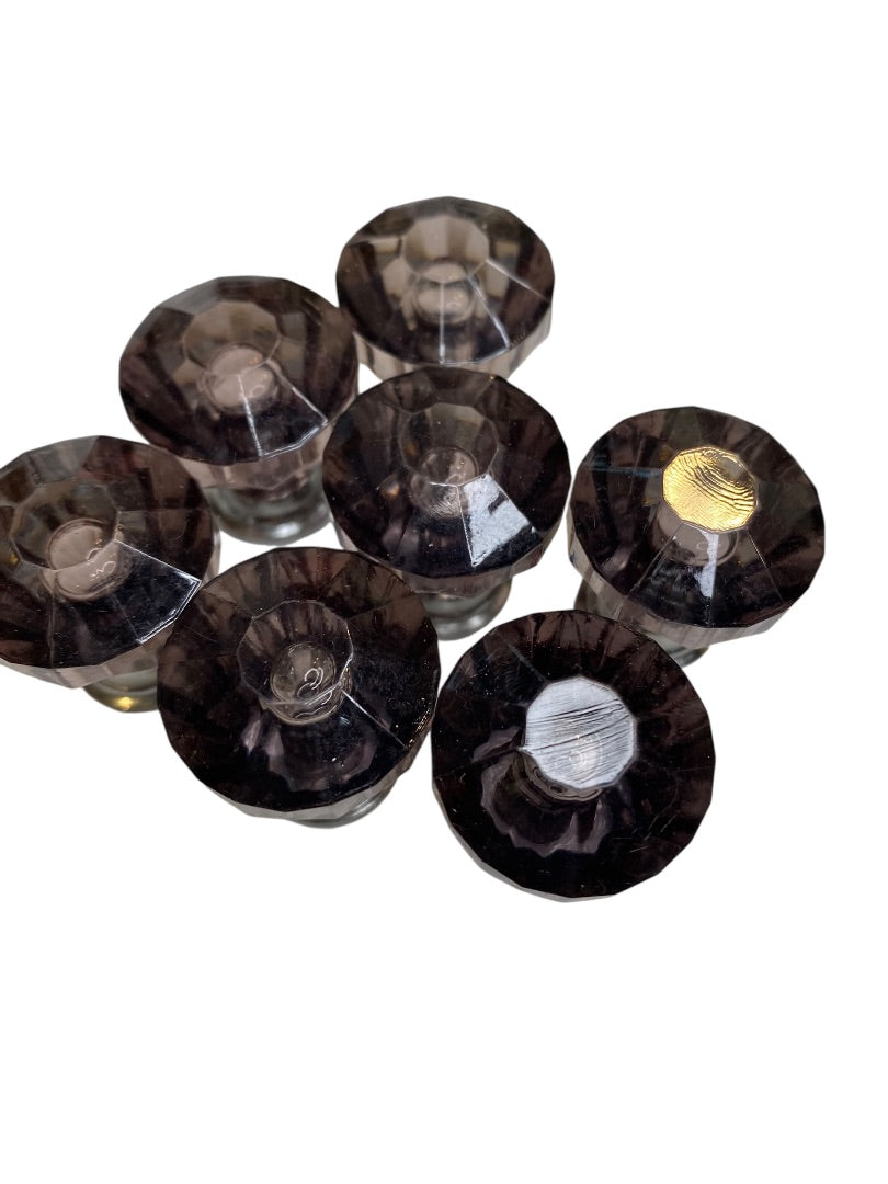 Set of 7 Purple and Silvertone Crystal Knobs Drawer Pulls 25mm 1" New